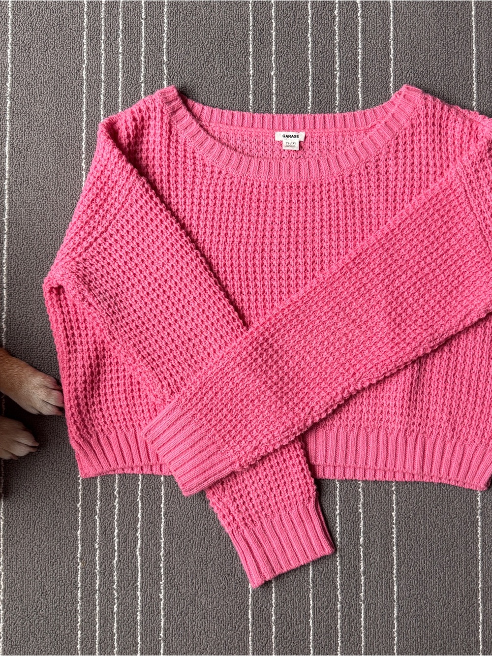 Garage Bright Pink Cropped Waffle Knit Sweater